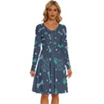 Bons Foot Prints Pattern Background Long Sleeve Dress With Pocket