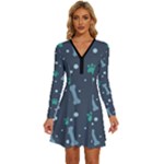 Bons Foot Prints Pattern Background Long Sleeve Deep V Mini Dress 