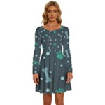 Bons Foot Prints Pattern Background Long Sleeve Wide Neck Velvet Dress