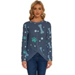 Bons Foot Prints Pattern Background Long Sleeve Crew Neck Pullover Top
