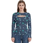 Bons Foot Prints Pattern Background Women s Cut Out Long Sleeve T-Shirt