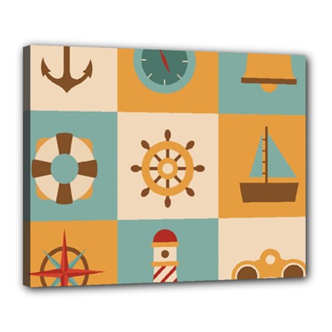 Nautical Elements Collection Canvas 20  x 16  (Stretched) from ArtsNow.com