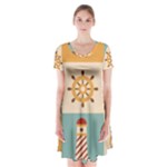 Nautical Elements Collection Short Sleeve V-neck Flare Dress