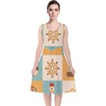 Nautical Elements Collection V-Neck Midi Sleeveless Dress 