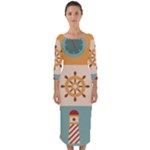 Nautical Elements Collection Quarter Sleeve Midi Bodycon Dress