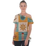 Nautical Elements Collection Off Shoulder Tie-Up T-Shirt