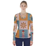 Nautical Elements Collection V-Neck Long Sleeve Top