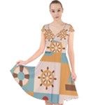 Nautical Elements Collection Cap Sleeve Front Wrap Midi Dress