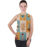 Nautical Elements Collection Mock Neck Chiffon Sleeveless Top