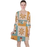 Nautical Elements Collection Quarter Sleeve Ruffle Waist Dress