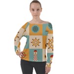 Nautical Elements Collection Off Shoulder Long Sleeve Velour Top