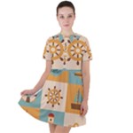 Nautical Elements Collection Short Sleeve Shoulder Cut Out Dress 
