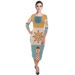 Nautical Elements Collection Quarter Sleeve Midi Velour Bodycon Dress