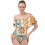 Nautical Elements Collection Off Shoulder Velour Bodysuit 