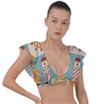 Nautical Elements Collection Plunge Frill Sleeve Bikini Top