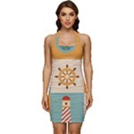 Nautical Elements Collection Sleeveless Wide Square Neckline Ruched Bodycon Dress