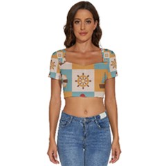 Short Sleeve Square Neckline Crop Top  