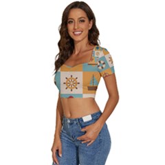 Short Sleeve Square Neckline Crop Top  
