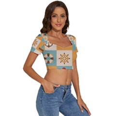 Short Sleeve Square Neckline Crop Top  