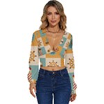 Nautical Elements Collection Long Sleeve Deep-V Velour Top