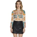 Nautical Elements Collection Long Sleeve Tie Back Satin Wrap Top