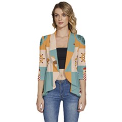 Women s 3/4 Sleeve Ruffle Edge Open Front Jacket 