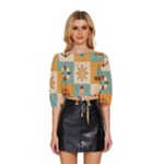 Nautical Elements Collection Mid Sleeve Drawstring Hem Top