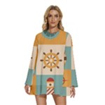 Nautical Elements Collection Round Neck Long Sleeve Bohemian Style Chiffon Mini Dress