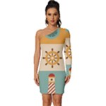 Nautical Elements Collection Long Sleeve One Shoulder Mini Dress