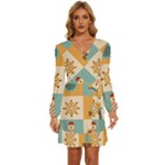 Nautical Elements Collection Long Sleeve Waist Tie Ruffle Velvet Dress
