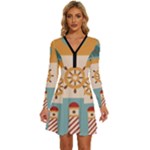 Nautical Elements Collection Long Sleeve Deep V Mini Dress 
