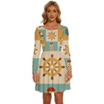 Nautical Elements Collection Long Sleeve Wide Neck Velvet Dress