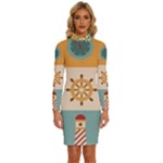 Nautical Elements Collection Long Sleeve Shirt Collar Bodycon Dress