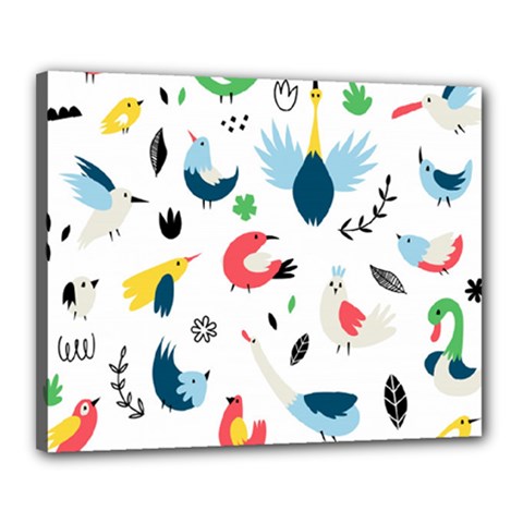 Vector Set Isolates With Cute Birds Scandinavian Style Canvas 20  x 16  (Stretched) from ArtsNow.com