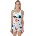 Vector Set Isolates With Cute Birds Scandinavian Style One Piece Boyleg Swimsuit