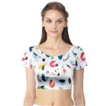 Vector Set Isolates With Cute Birds Scandinavian Style Short Sleeve Crop Top