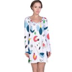 Vector Set Isolates With Cute Birds Scandinavian Style Long Sleeve Nightdress
