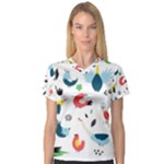 Vector Set Isolates With Cute Birds Scandinavian Style V-Neck Sport Mesh T-Shirt