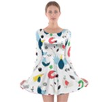 Vector Set Isolates With Cute Birds Scandinavian Style Long Sleeve Skater Dress