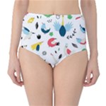 Vector Set Isolates With Cute Birds Scandinavian Style Classic High-Waist Bikini Bottoms