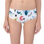 Vector Set Isolates With Cute Birds Scandinavian Style Mid-Waist Bikini Bottoms