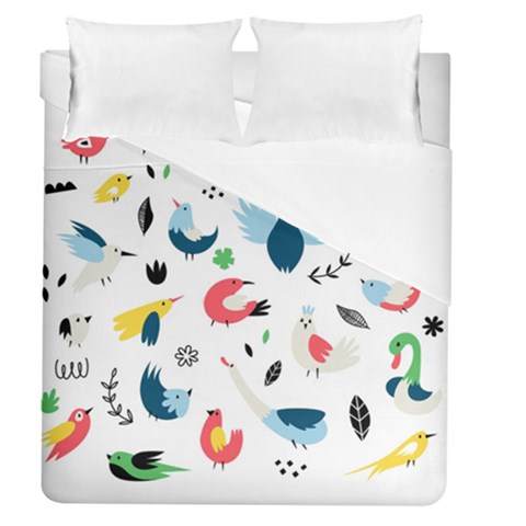 Vector Set Isolates With Cute Birds Scandinavian Style Duvet Cover (Queen Size) from ArtsNow.com