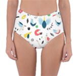 Vector Set Isolates With Cute Birds Scandinavian Style Reversible High-Waist Bikini Bottoms