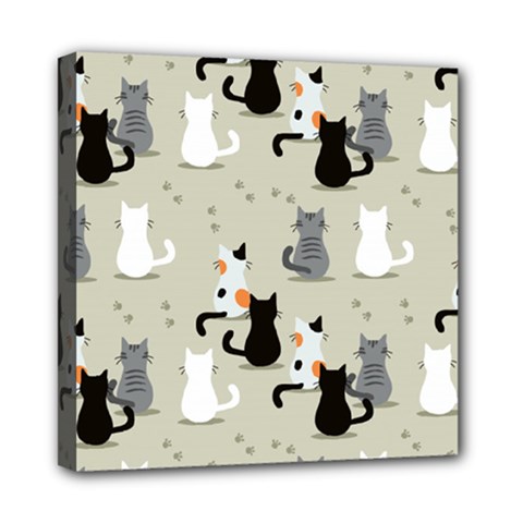 Cute Cat Seamless Pattern Mini Canvas 8  x 8  (Stretched) from ArtsNow.com