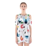 Vector Set Isolates With Cute Birds Scandinavian Style Shoulder Cutout One Piece Dress