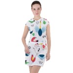 Vector Set Isolates With Cute Birds Scandinavian Style Drawstring Hooded Dress
