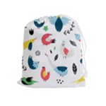 Vector Set Isolates With Cute Birds Scandinavian Style Drawstring Pouch (XL)