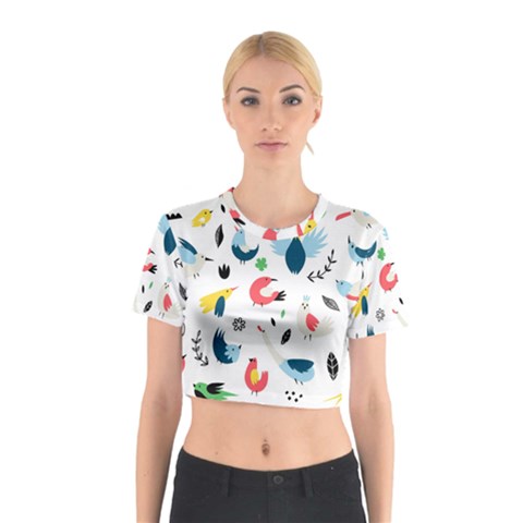 Vector Set Isolates With Cute Birds Scandinavian Style Cotton Crop Top from ArtsNow.com