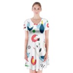Vector Set Isolates With Cute Birds Scandinavian Style Short Sleeve V-neck Flare Dress