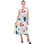 Vector Set Isolates With Cute Birds Scandinavian Style Midi Tie-Back Chiffon Dress